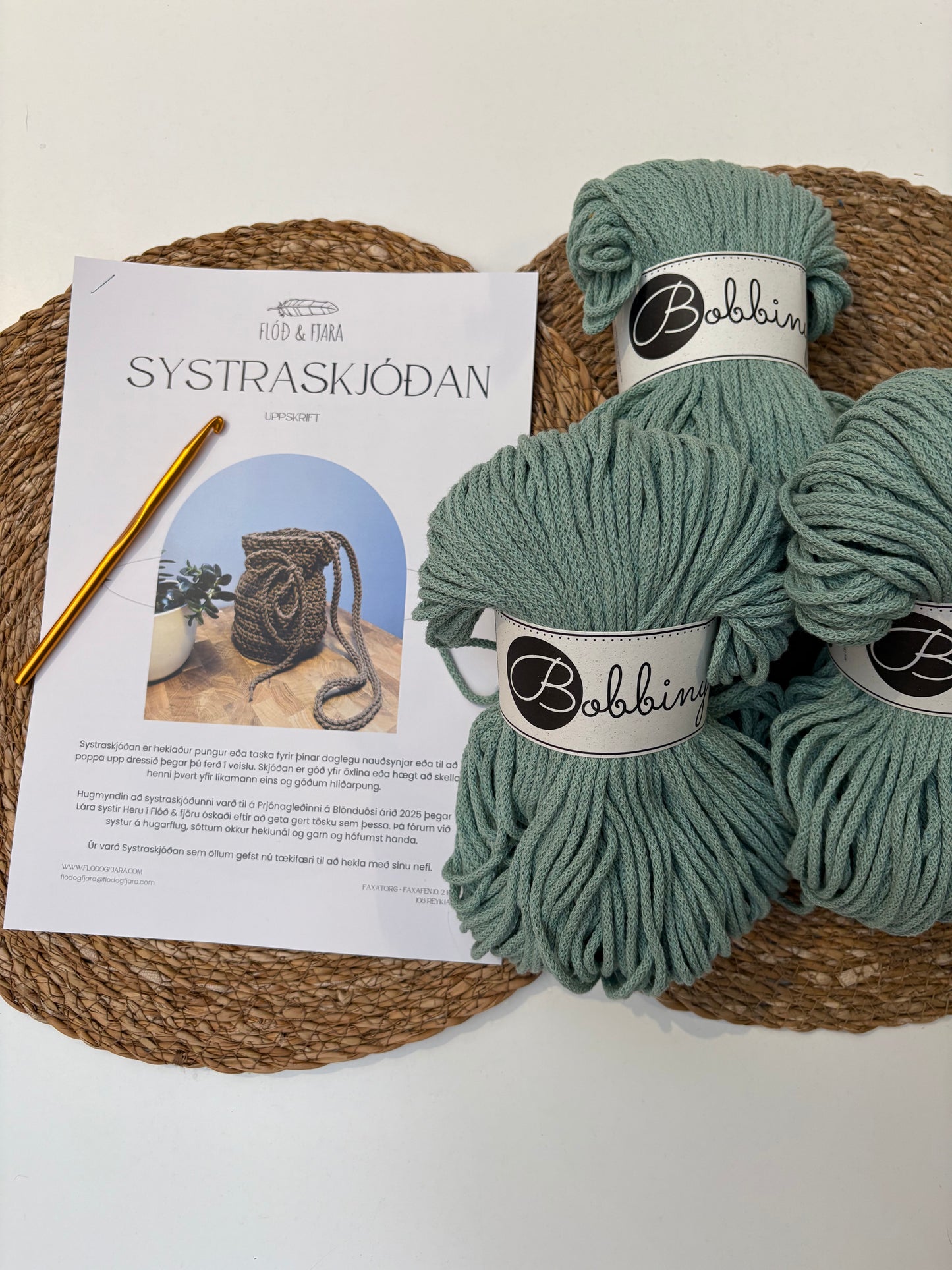 Tilboð! Efni & uppskrift að Systraskjóðunni - heklaðri hliðartösku